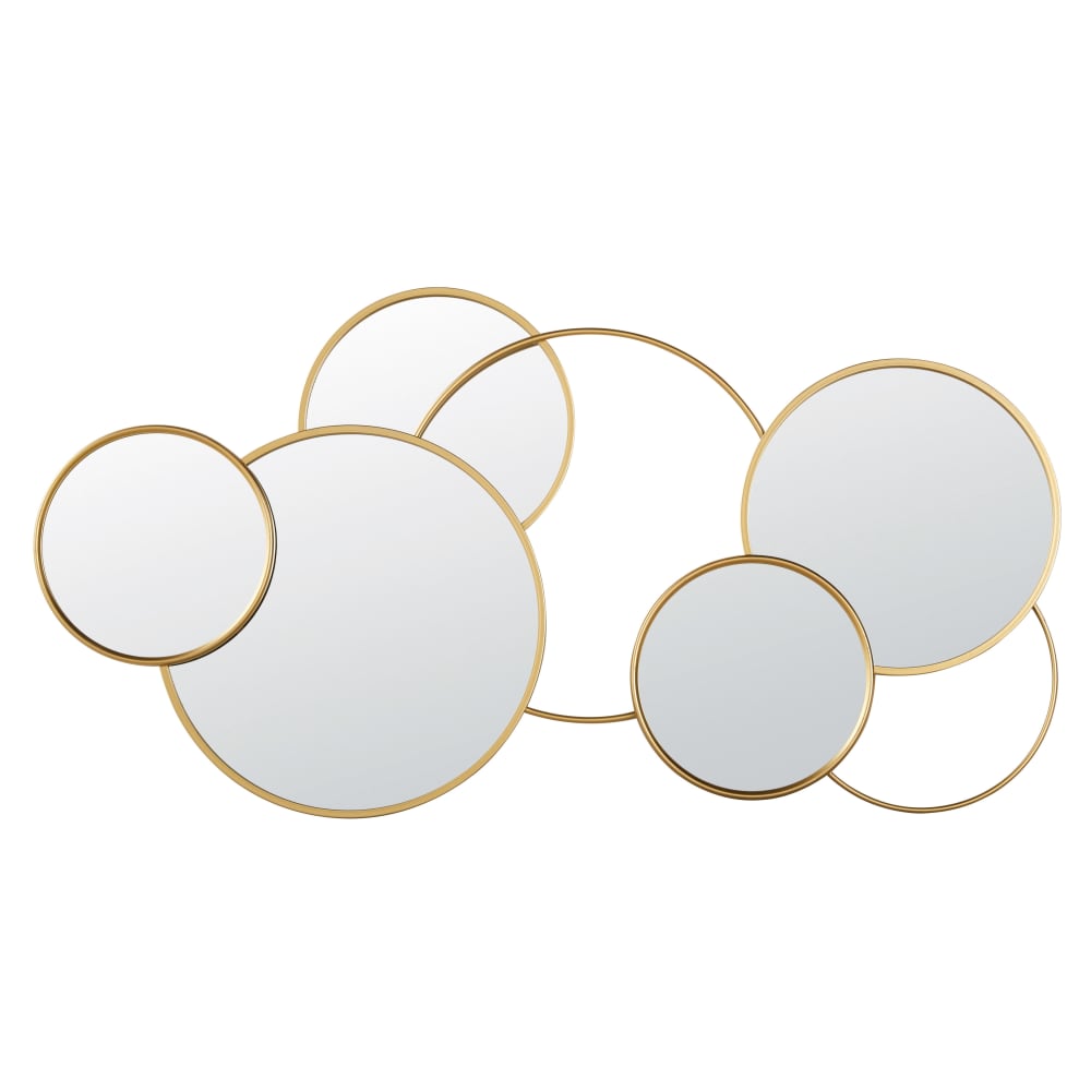 Déco murale cercles en fer forgé, aluminium doré et miroirs, 139x71 cm