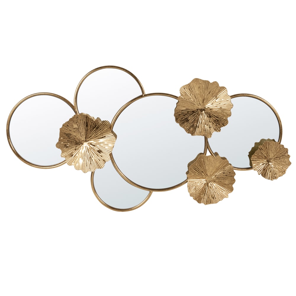 Déco murale cercles en fonte, aluminium doré et miroirs, 104x50 cm