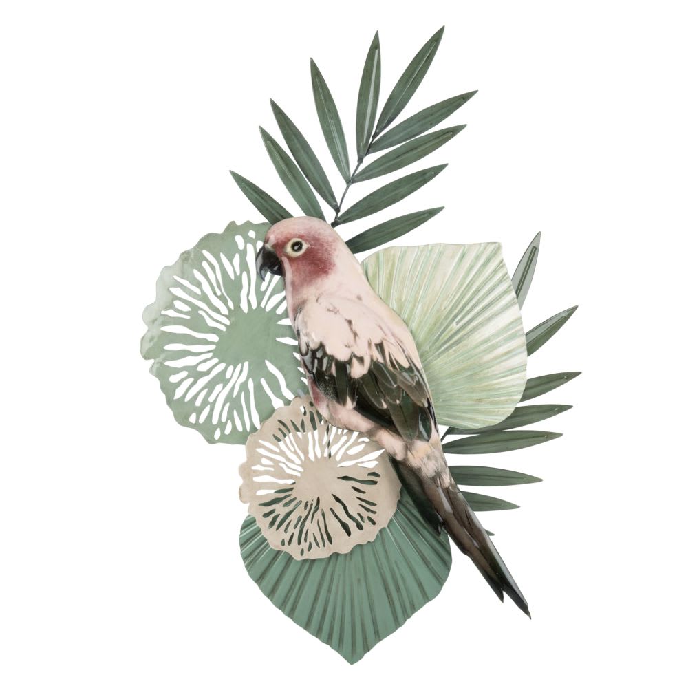Déco murale décor tropical en fer forgé vert et rose 36x56 — Beyit