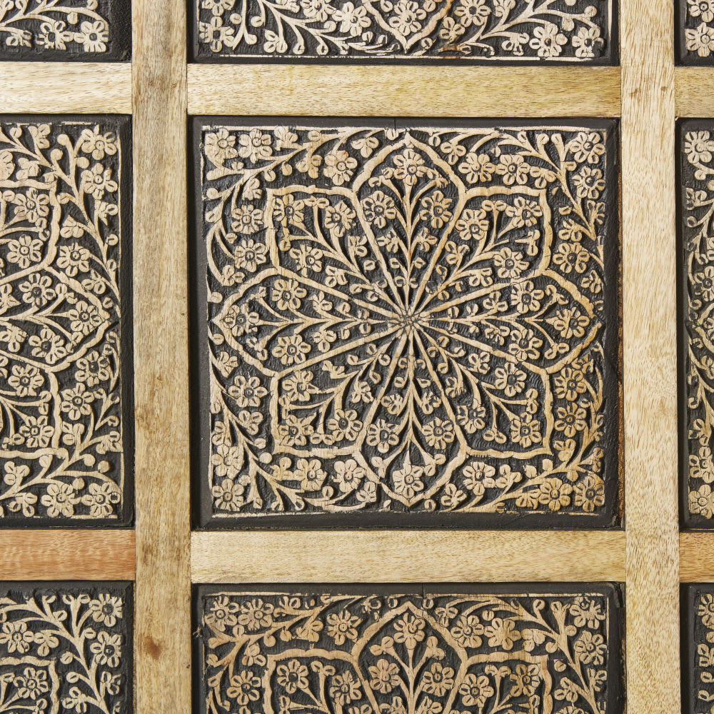 Déco murale en bois de manguier gravé noirci, 122x122 cm - Maisons du Monde