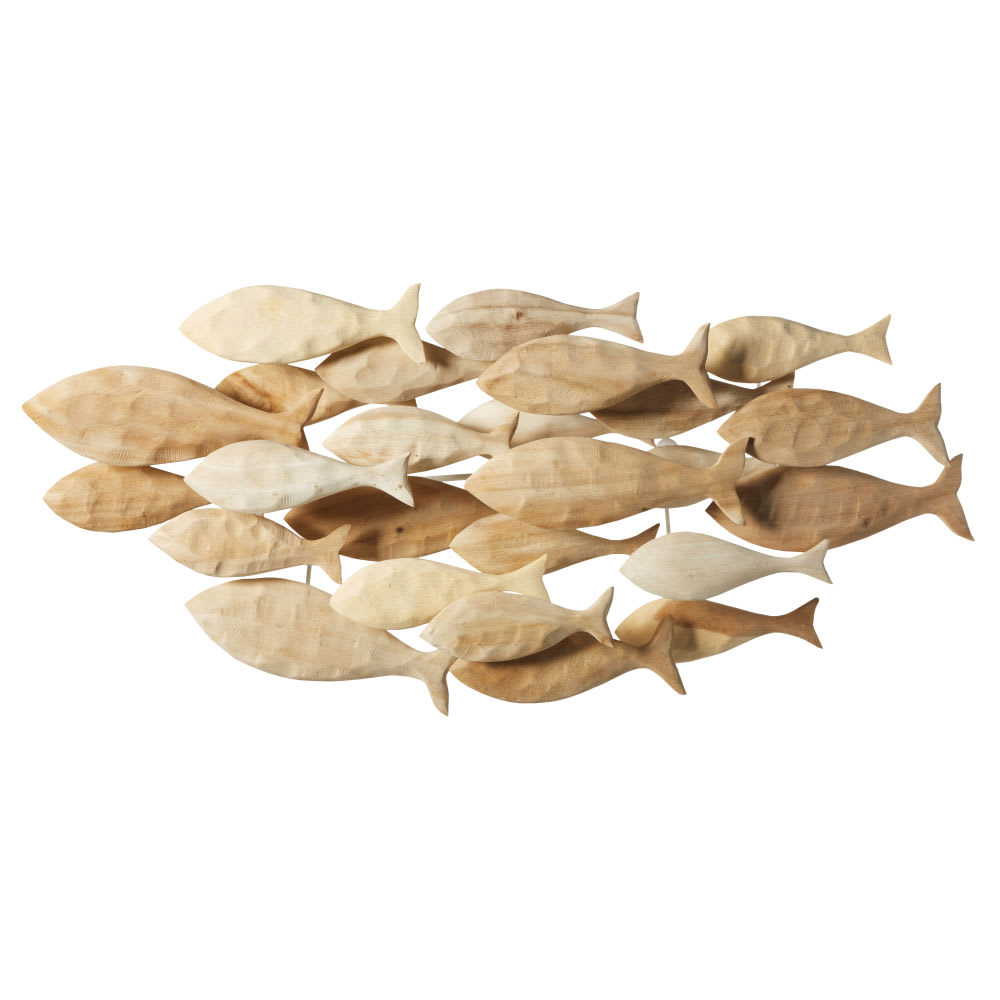 Déco murale poissons en bois d'albizia 104x49