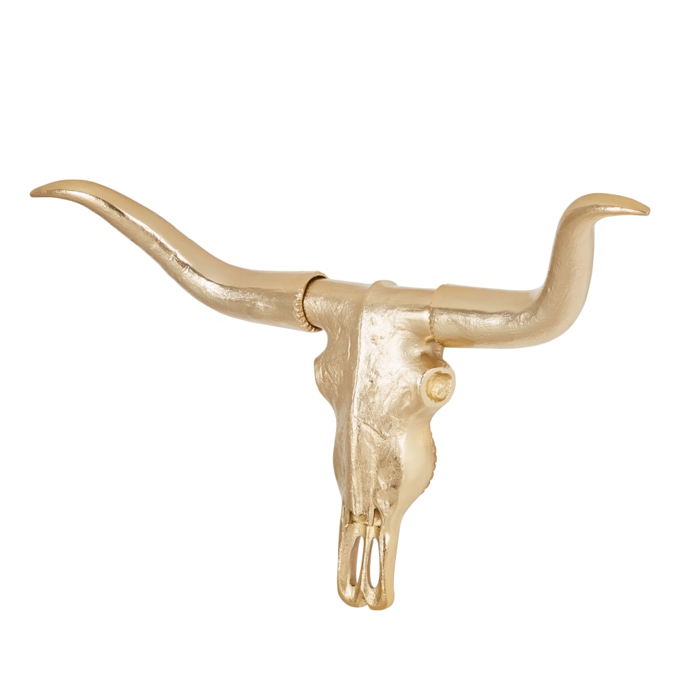 Déco murale trophée tête de buffle en acier doré 104x63