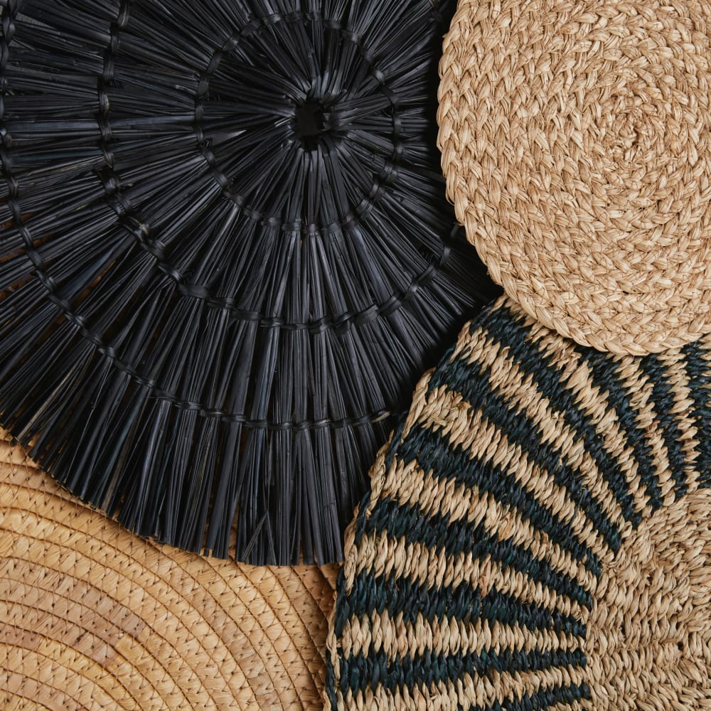 Déco murales cercles en jonc de mer tressé beige et noir, 140x92 cm — vue 3