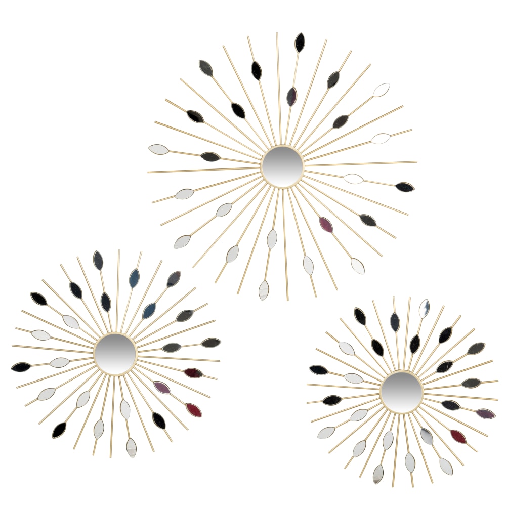 Déco murales en acier et aluminium doré et miroir (x3)