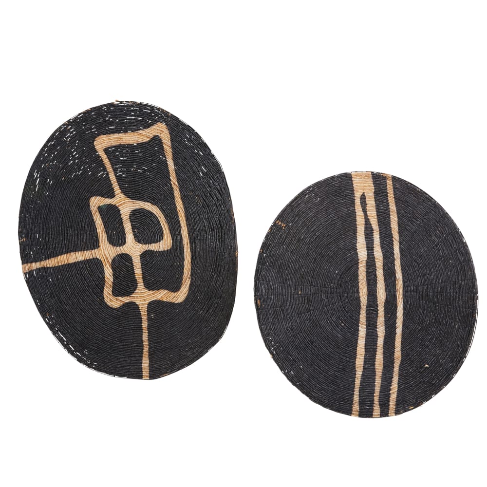 Déco murales en feuilles de bananier tressées noires et beiges (x2)