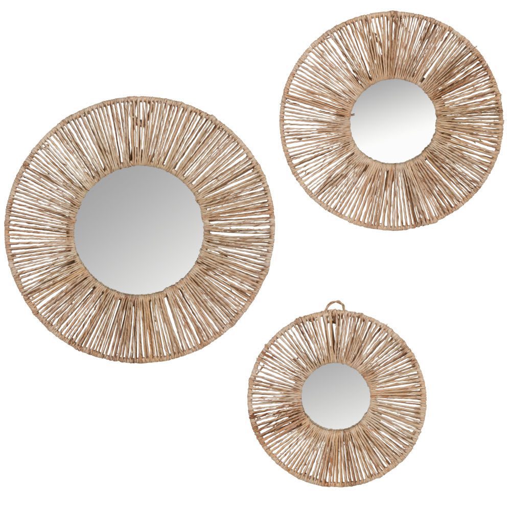 Déco murales en jute tressé et miroirs (x3)