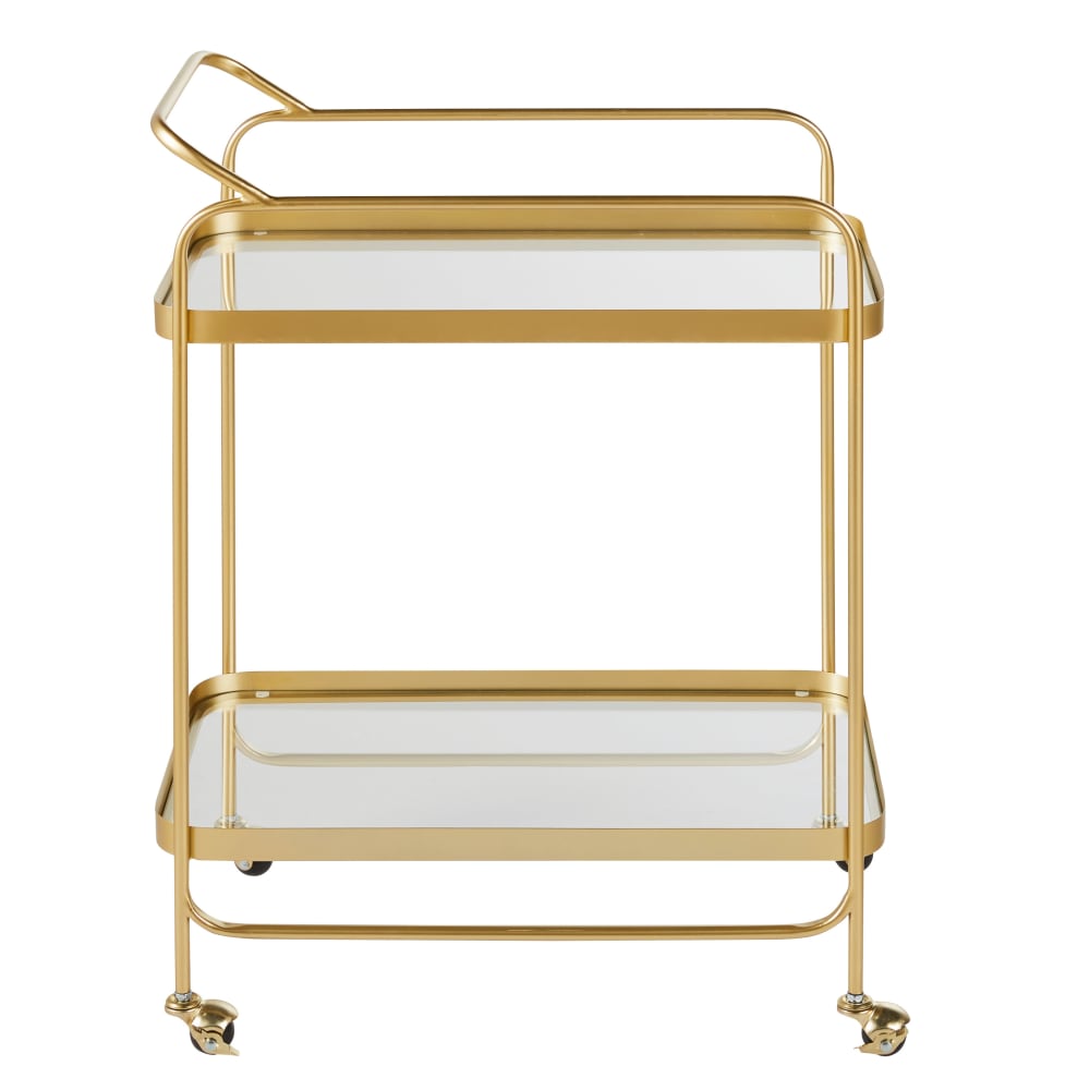 Desserte à roulettes en métal doré et verre transparent