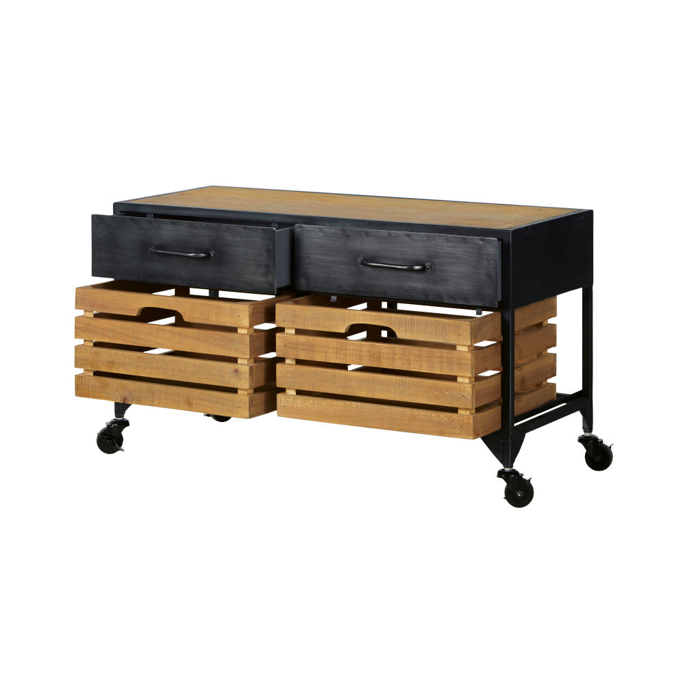 Dielenbank im Industrial-Stil mit 4 Schubladen aus Kiefernholz,