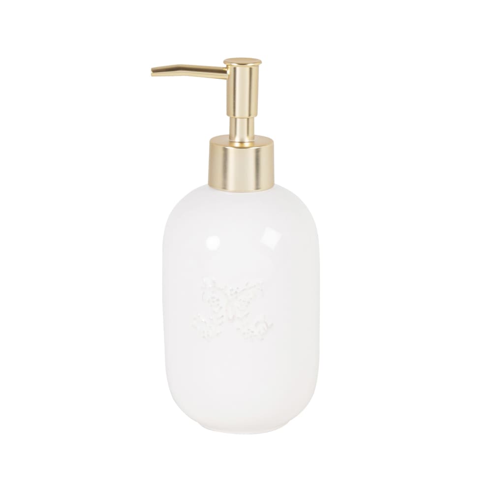 Distributeur de savon en faïence blanche