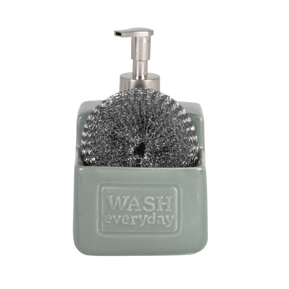 Distributeur de savon et porte-éponge en dolomite bleue