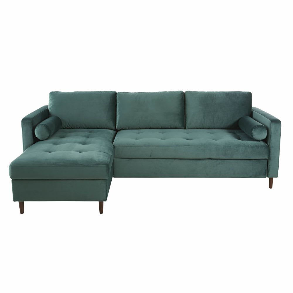 Divano letto angolare 4 posti in velluto verde - Maisons du Monde