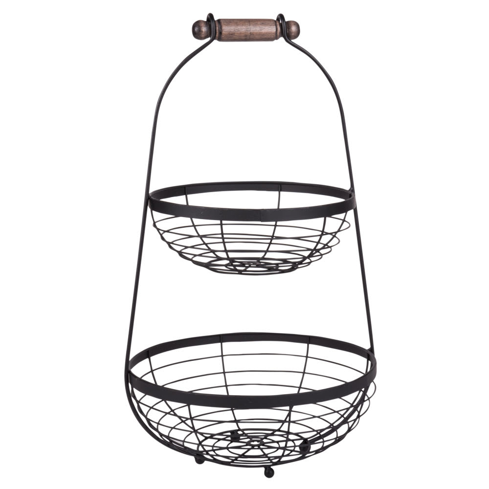 Double corbeille en acier noir et eucalyptus
