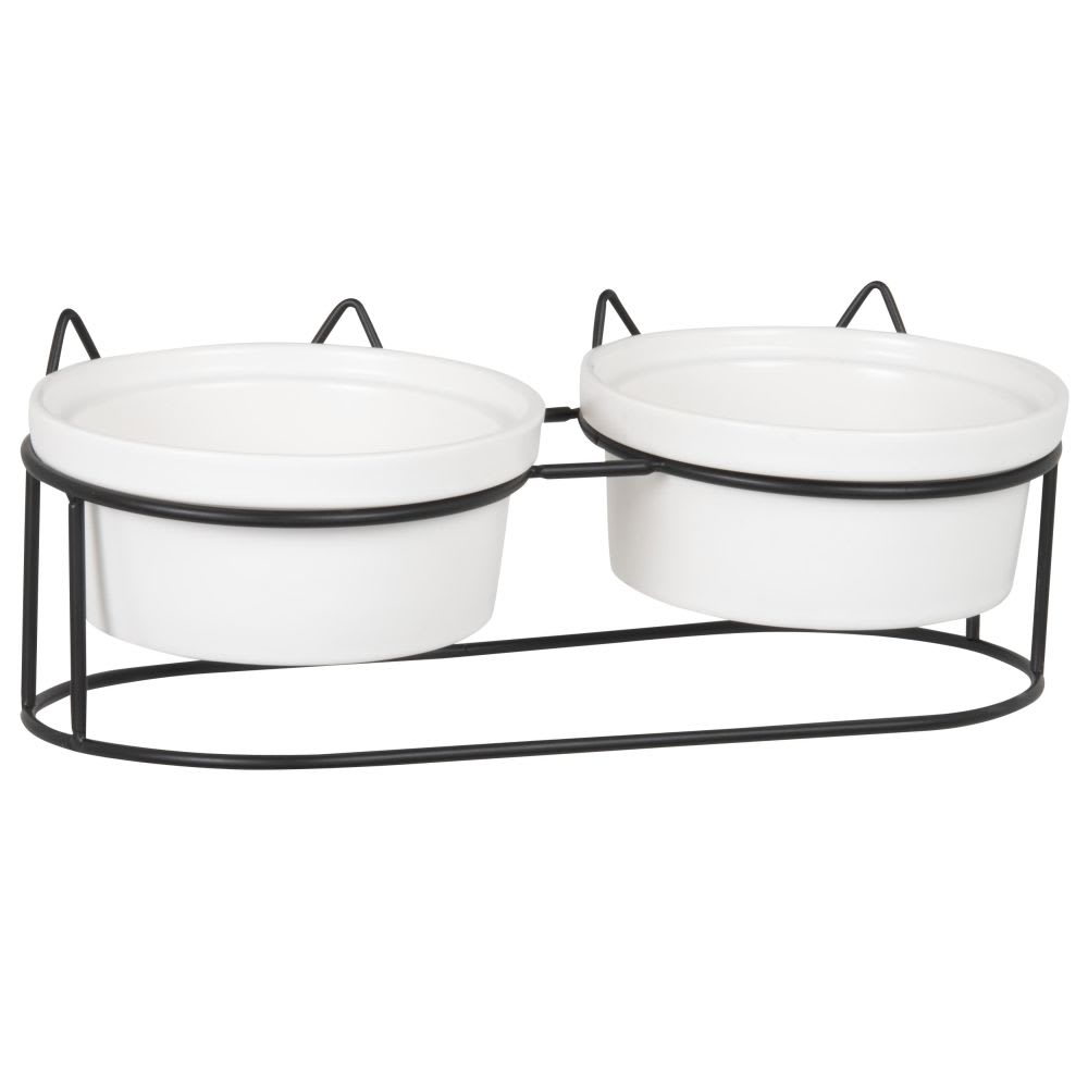 Double gamelles filaire en porcelaire écru et noire