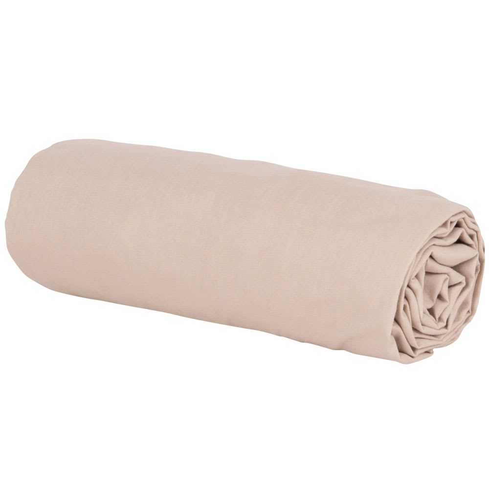 Drap housse en coton bio beige 140x200