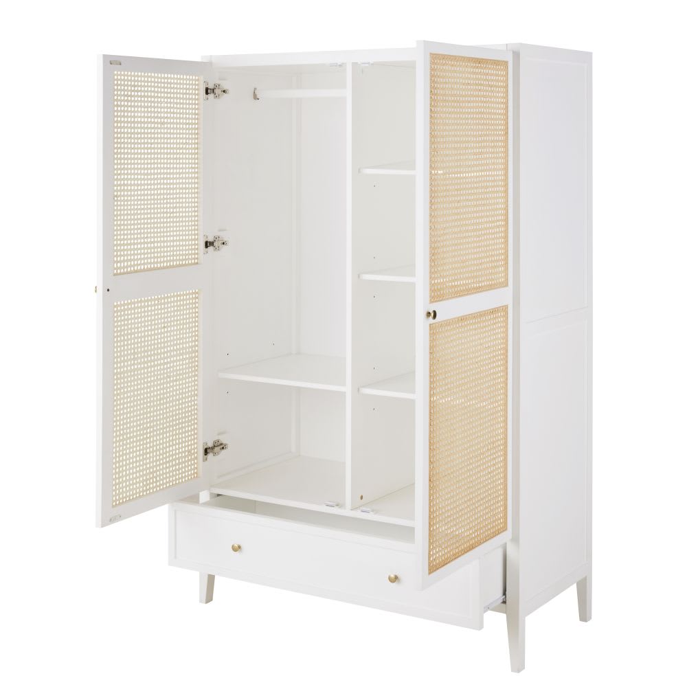 Dressing 2 portes 1 tiroir écru et rotin tressé - Maisons du Monde