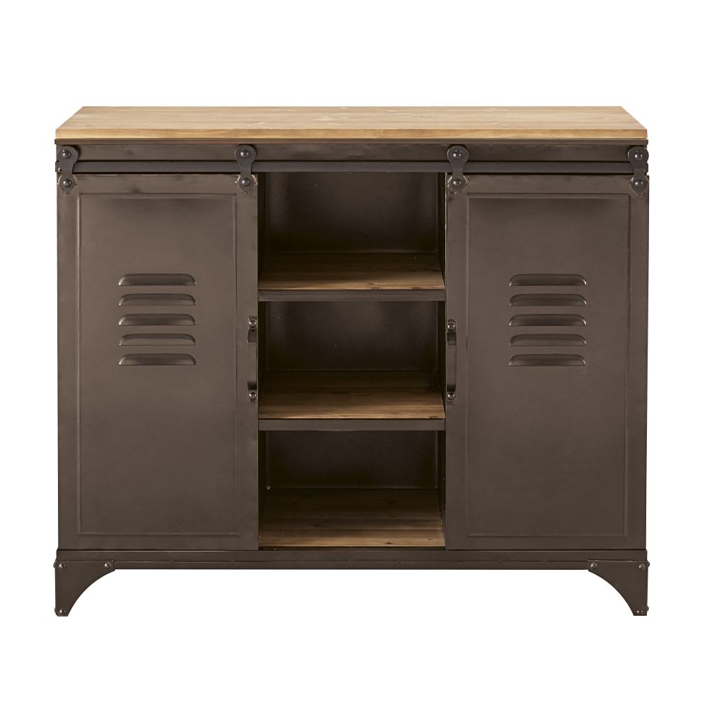 Dressoir in industriële stijl met 2 deuren van ijzer en dennenhout, 100 cm - Maisons Du Monde