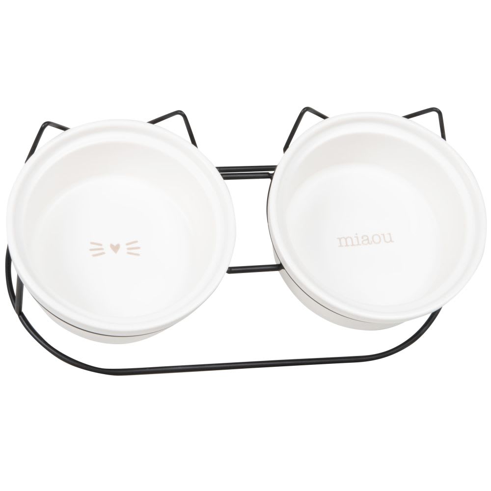 Duas gamelas em porcelana com metal de arame cru e preto -