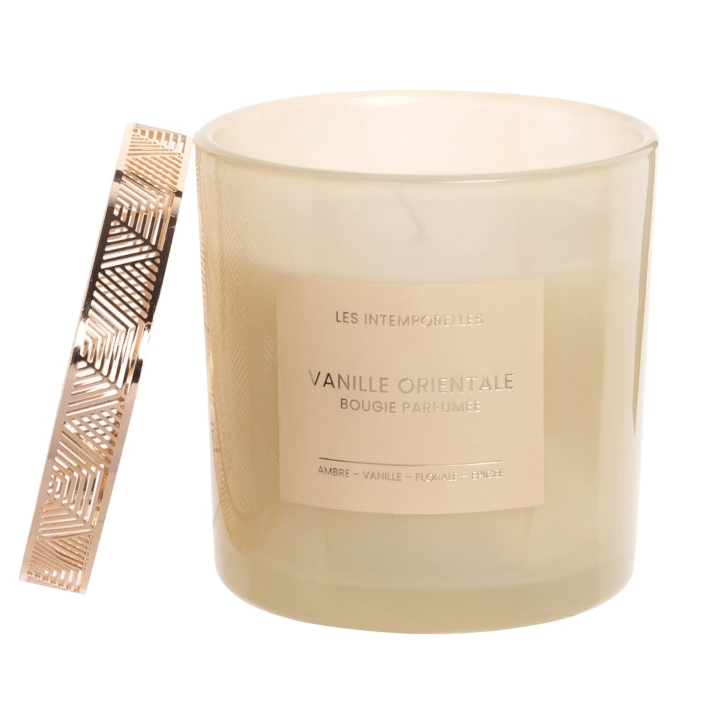 Duftkerze aus grauem Glas und goldenem Metall 350g - Maisons Du
