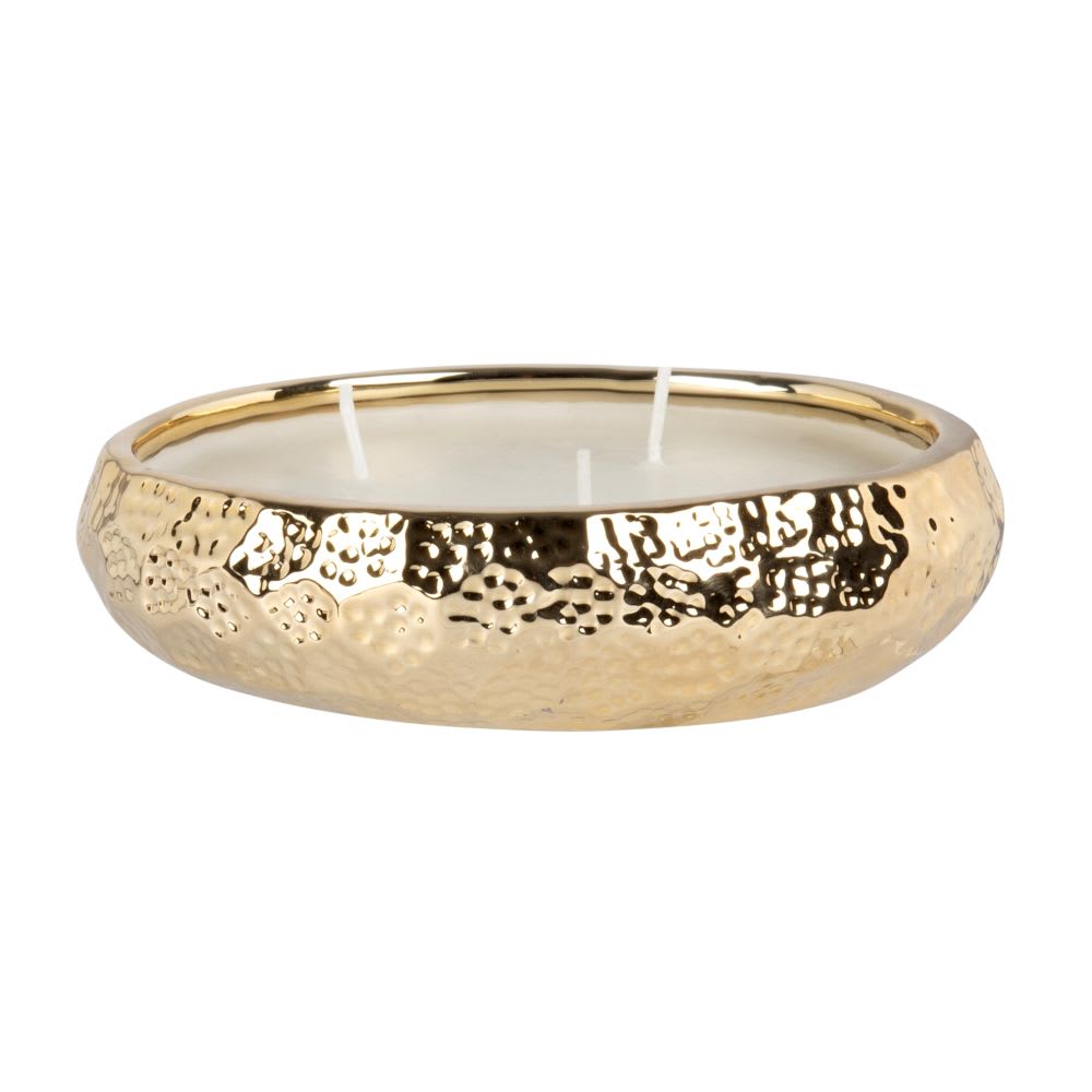 Duftkerze im goldenen Keramikbehälter, elfenbeinfarben, 200g