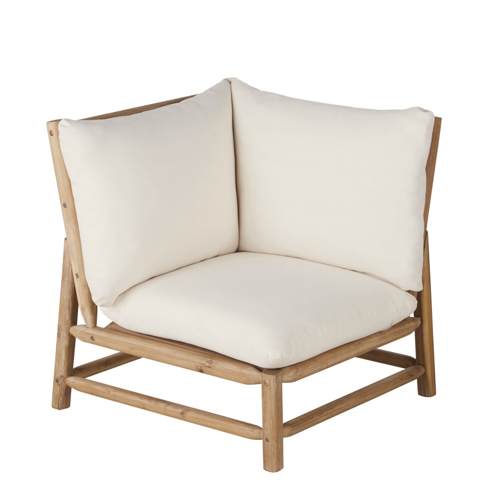 Eckelement für modulares Gartensofa aus Akazienholz mit Kissen in