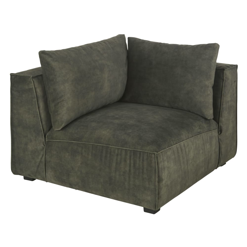 Eckelement für modulares Sofa aus marmoriertem Samt, grün -