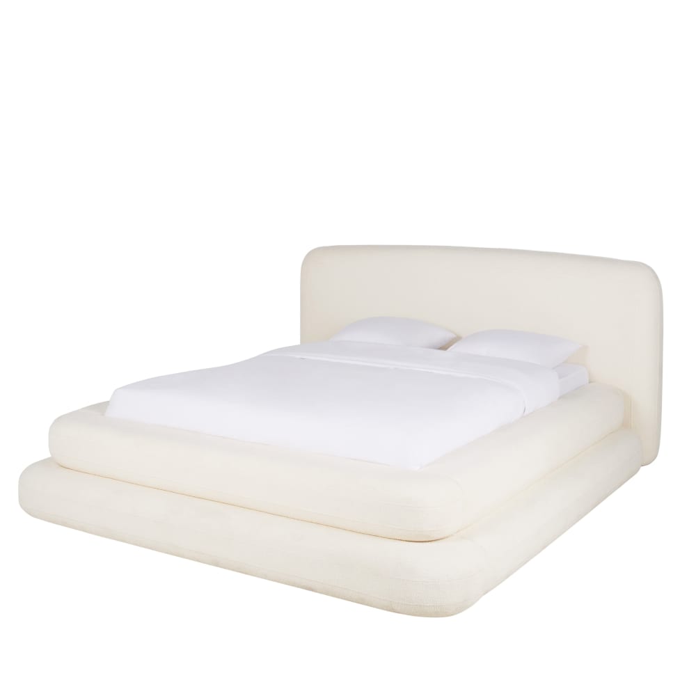 Ecrufarbenes Bett aus recyceltem Polyester-Schlingenmaterial, 160
