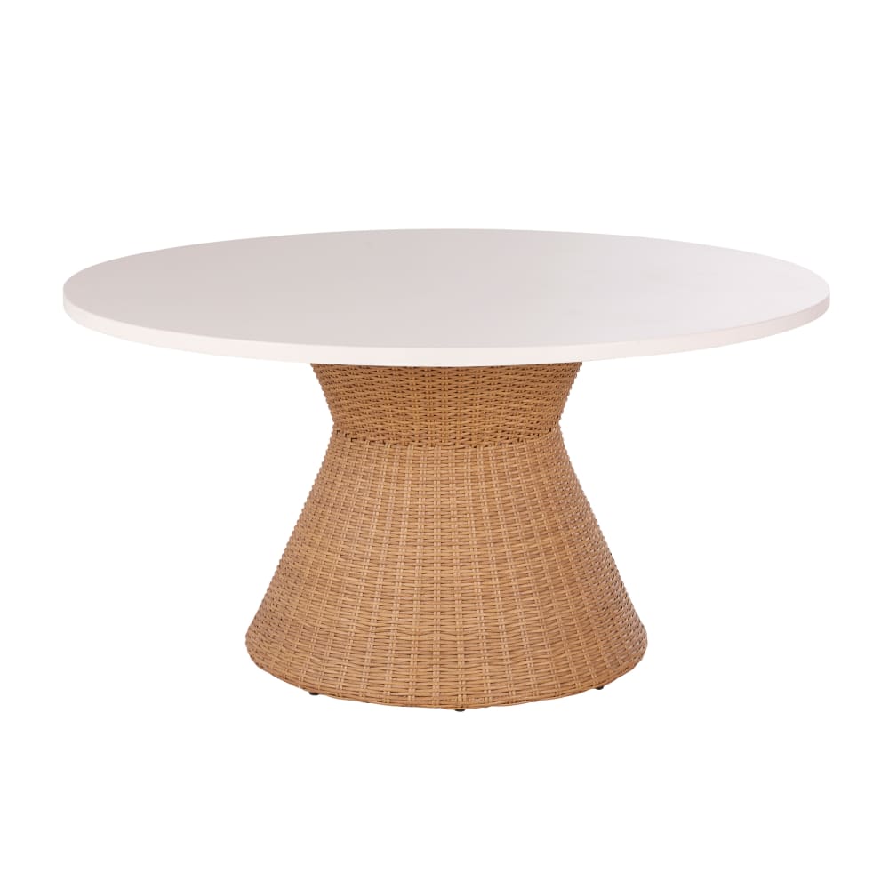 Eettafelset met imitatie steen in crèmekleur, beige gerecycleerde hars en 6 tweekleurige stoelen - Maisons Du Monde