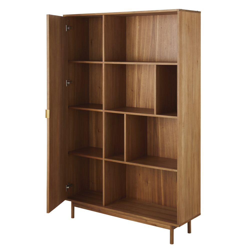 Eintüriges Bücherregal aus braunem Material und Pflanzenfasern,