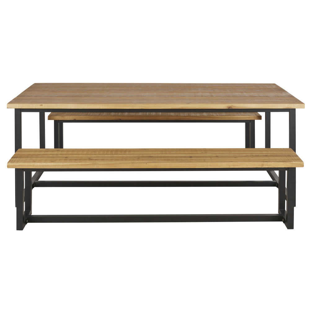 Ensemble table de jardin et bancs en bois d'acacia massif de jardin