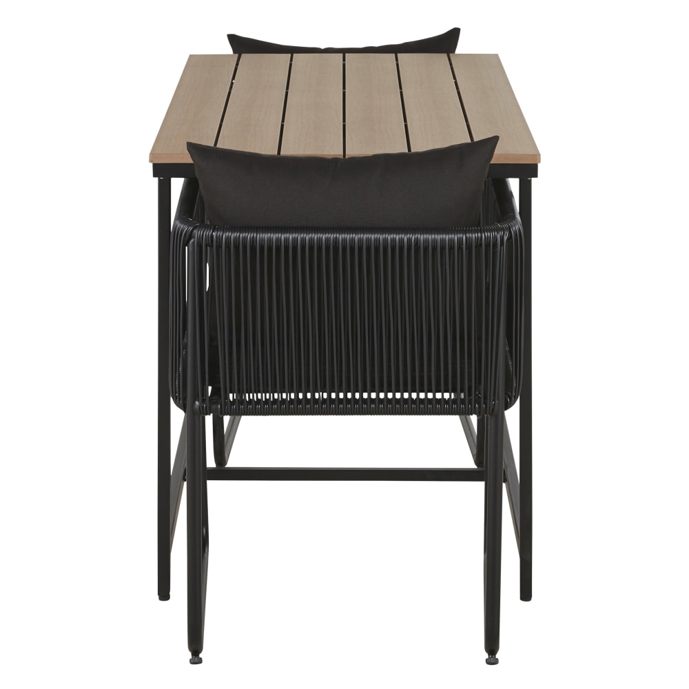 Ensemble table en composite imitation teck et fauteuils de jardin en résine noire