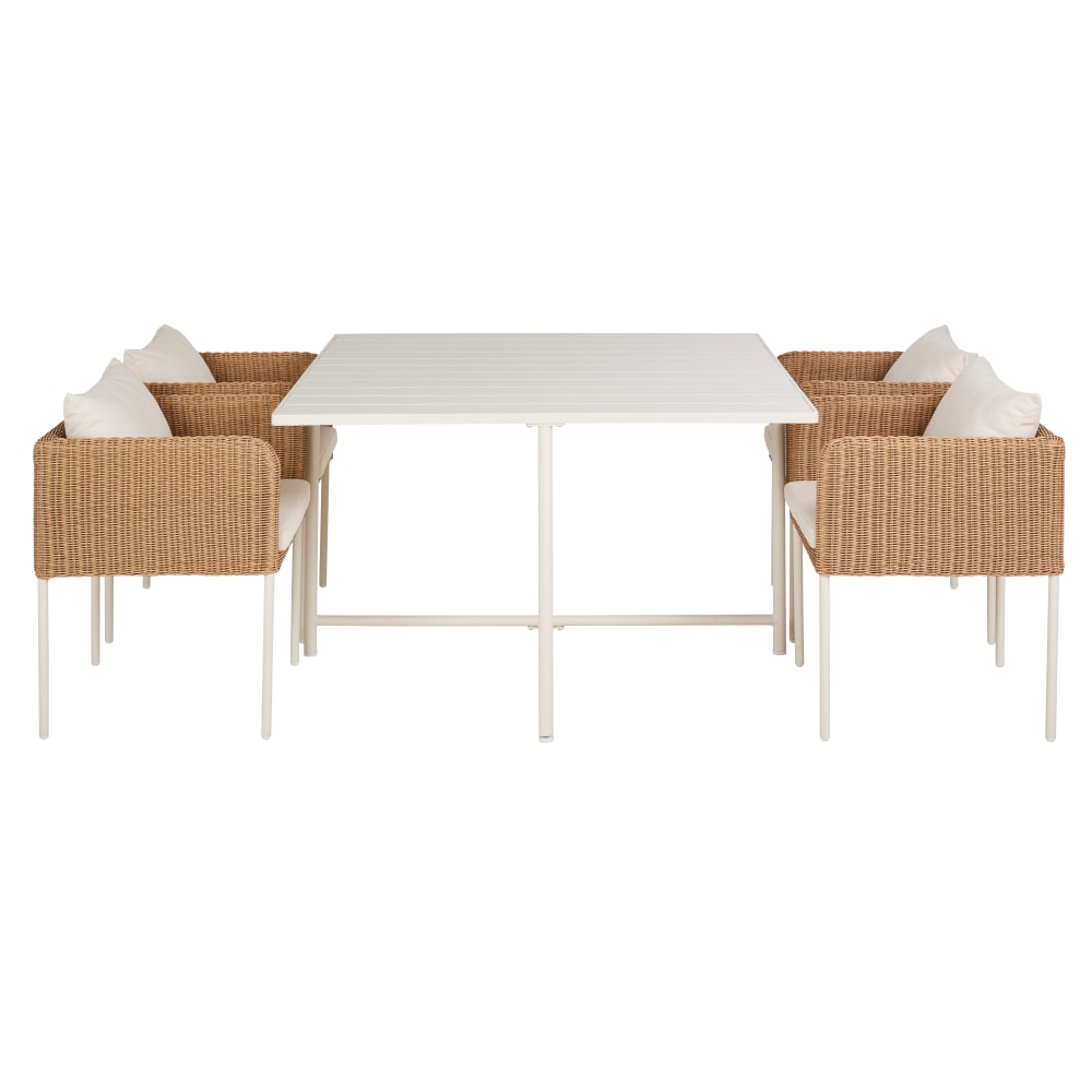Ensemble table et 4 chaises de jardin en métal écru et résine recyclée beige