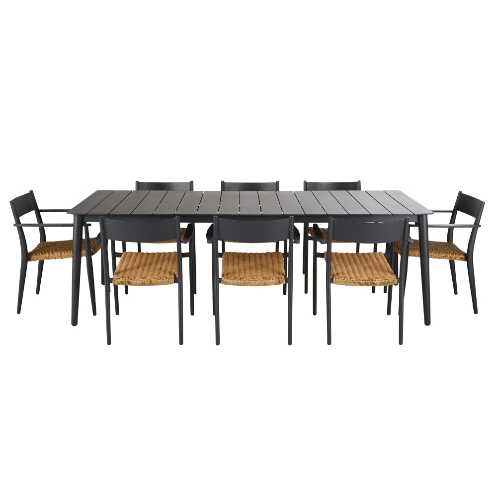 Ensemble table et 8 chaises de jardin en aluminium gris anthracite et résine recyclée beige