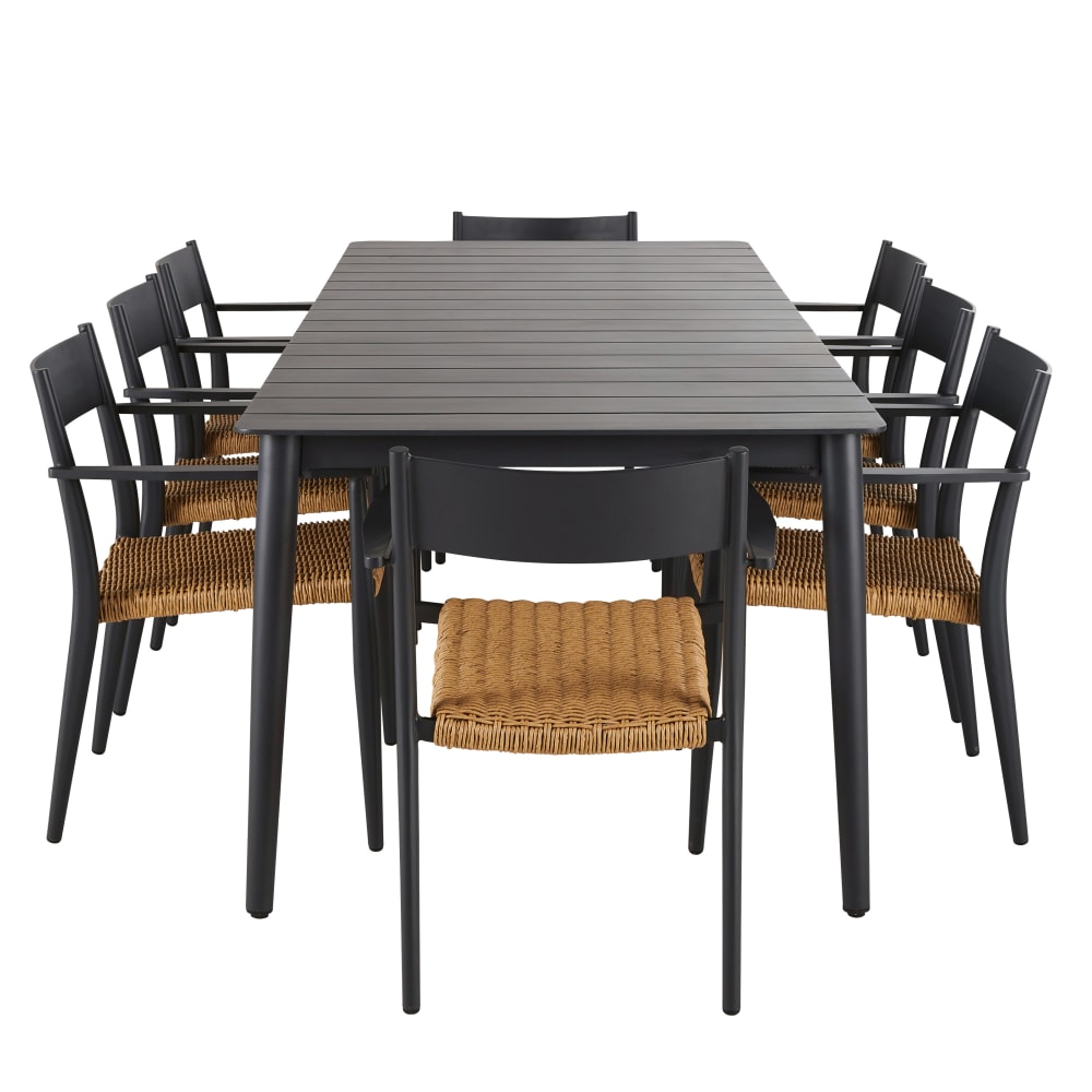 Ensemble table et 8 chaises de jardin gris anthracite et beige — vue 3
