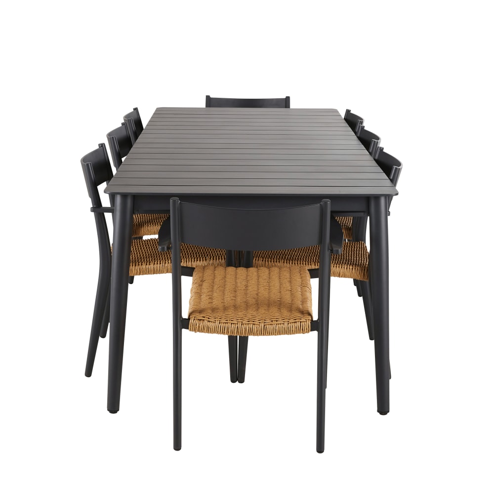 Ensemble table et 8 chaises de jardin gris anthracite et beige — vue 4