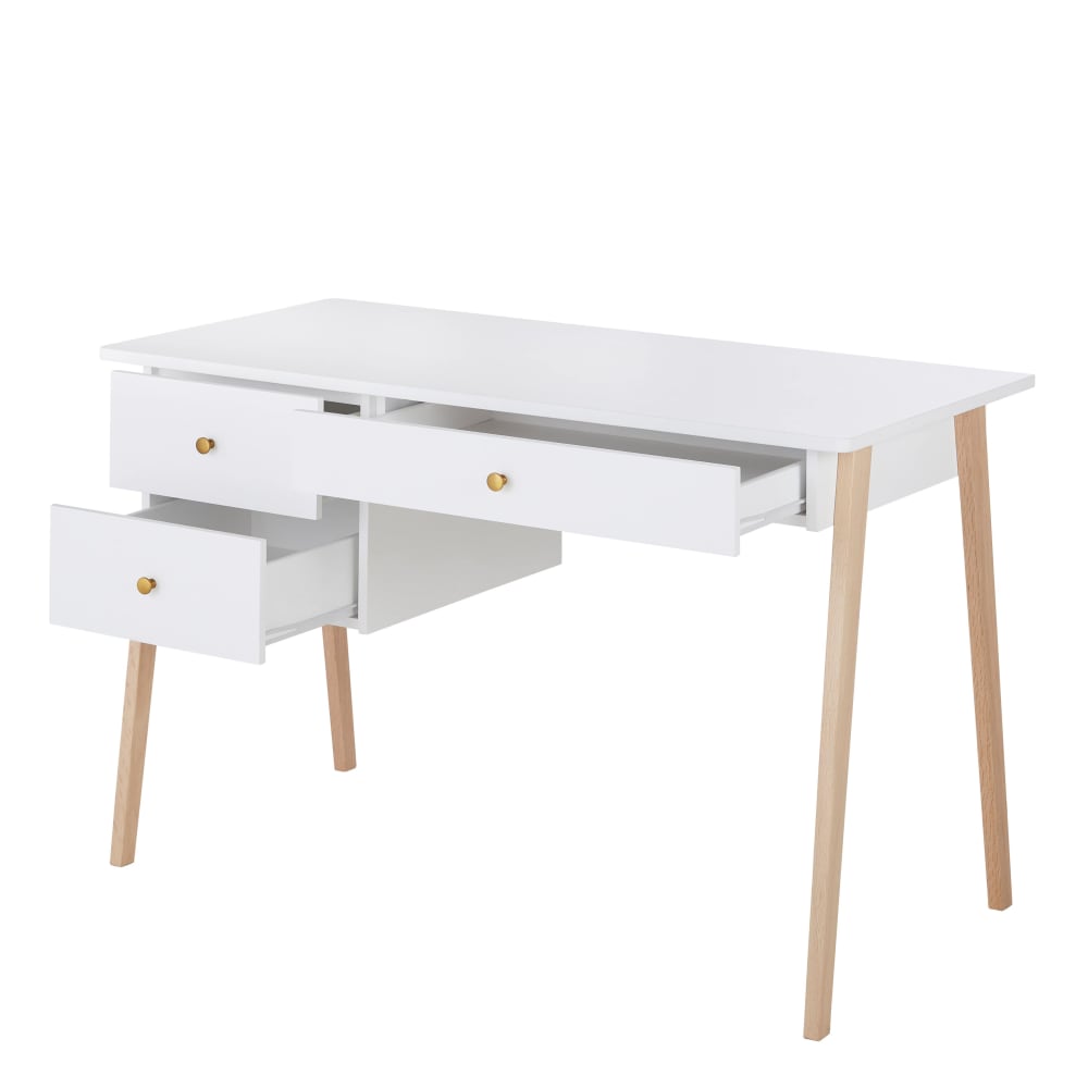 Escritorio infantil crudo con 3 cajones y patas de roble - Maisons du Monde