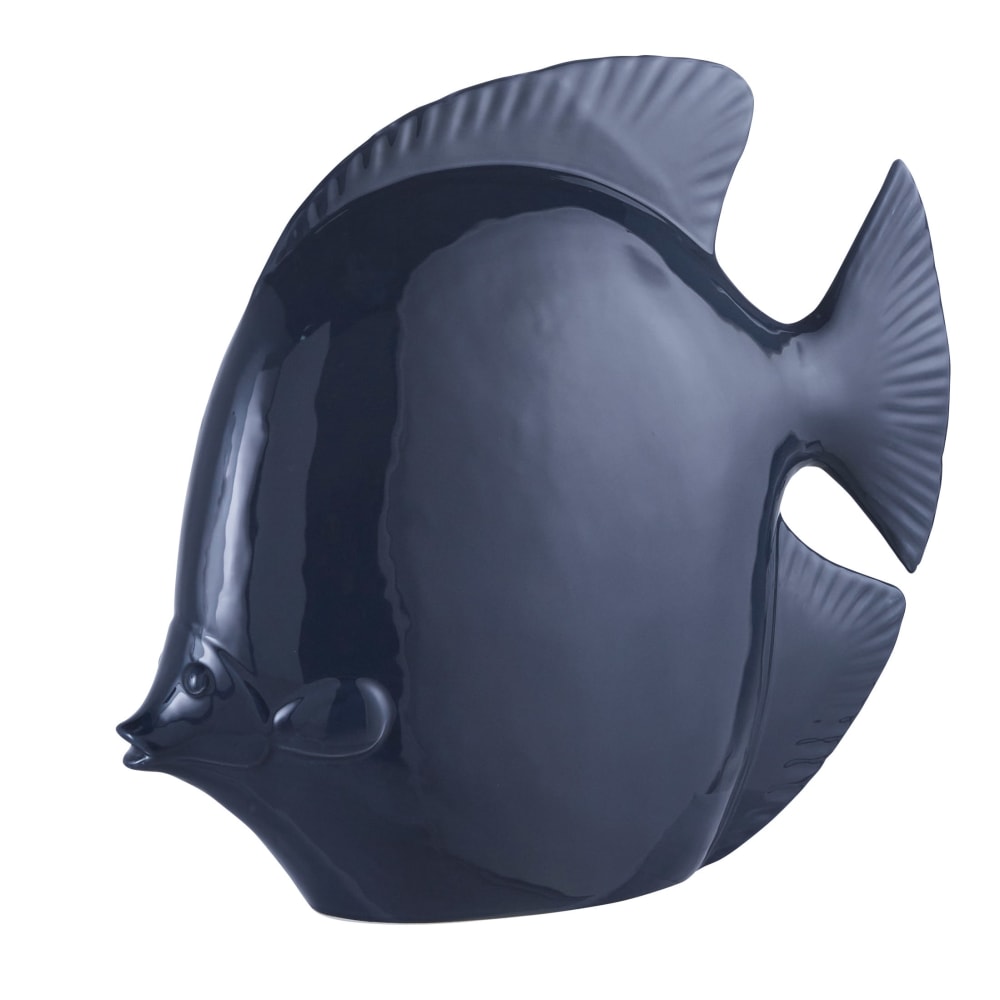 Escultura de pez de cerámica azul