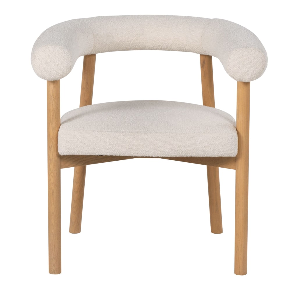 Essenhouten eetkamerfauteuil van ecru wol met bouclé-effect - Maisons Du Monde