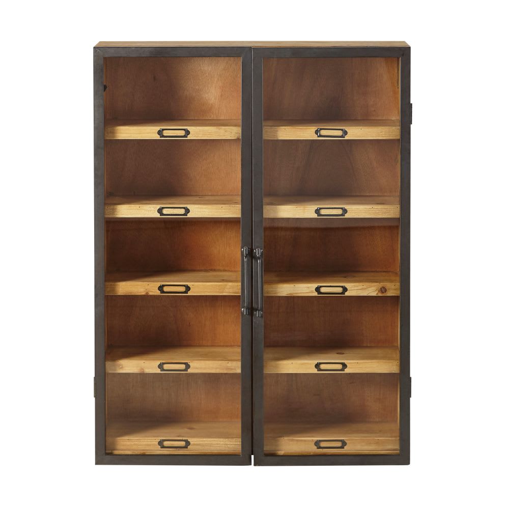 Estantería de madera de abeto con 2 puertas de vidrio