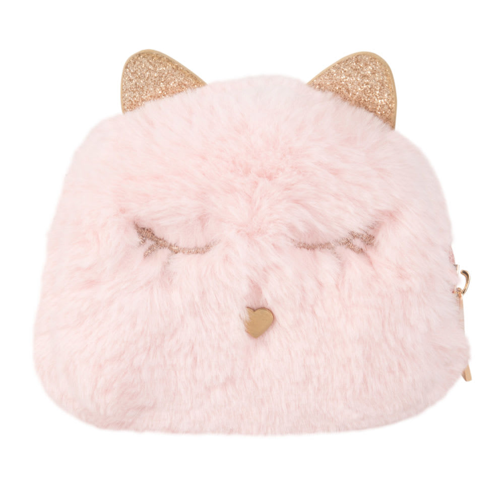 Estuche con gato rosa y purpurina