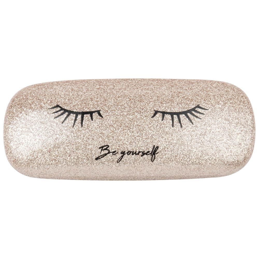 Estuche para gafas de purpurina dorada