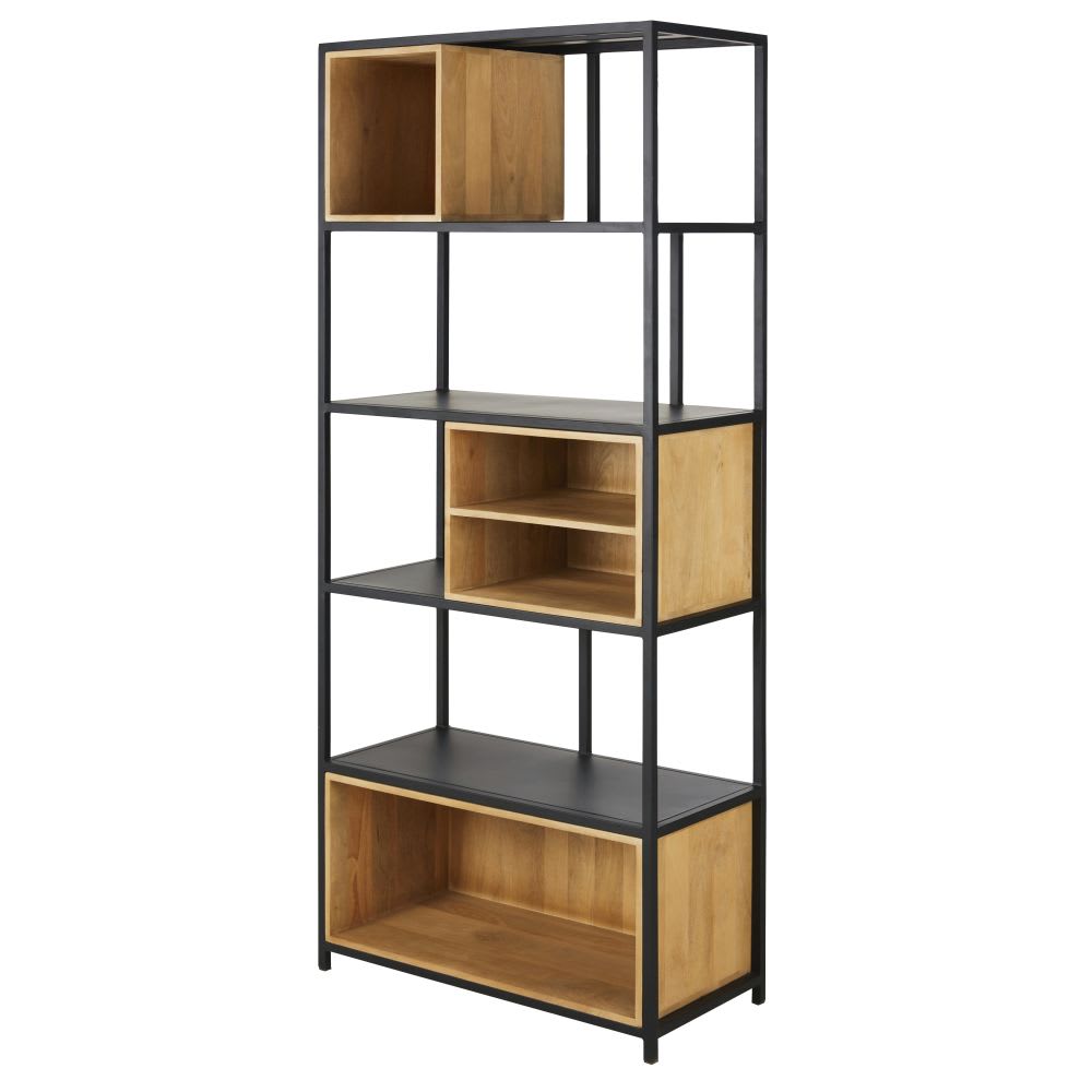 Etagère en bois de manguier massif et métal noir L80 - Maisons du Monde