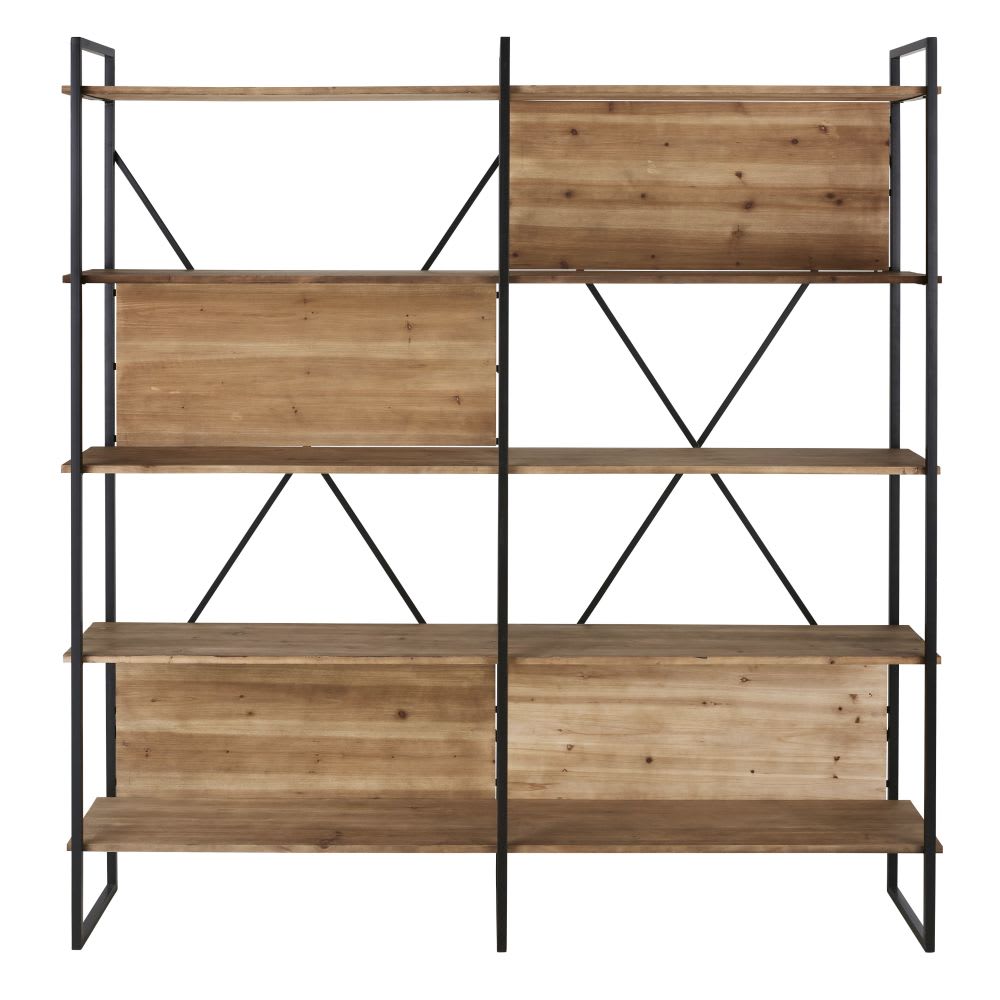 Etagère en bois de sapin et acier noir L176
