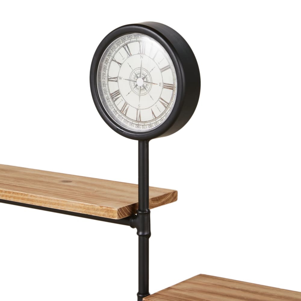 Etagère en fer forgé noir et bois de pin avec horloge — vue 4