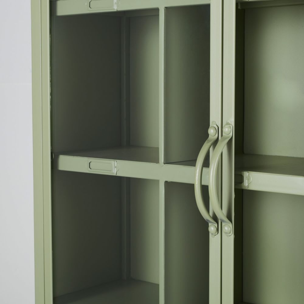 Etagère en fer vert sauge 2 portes en verre — vue 4