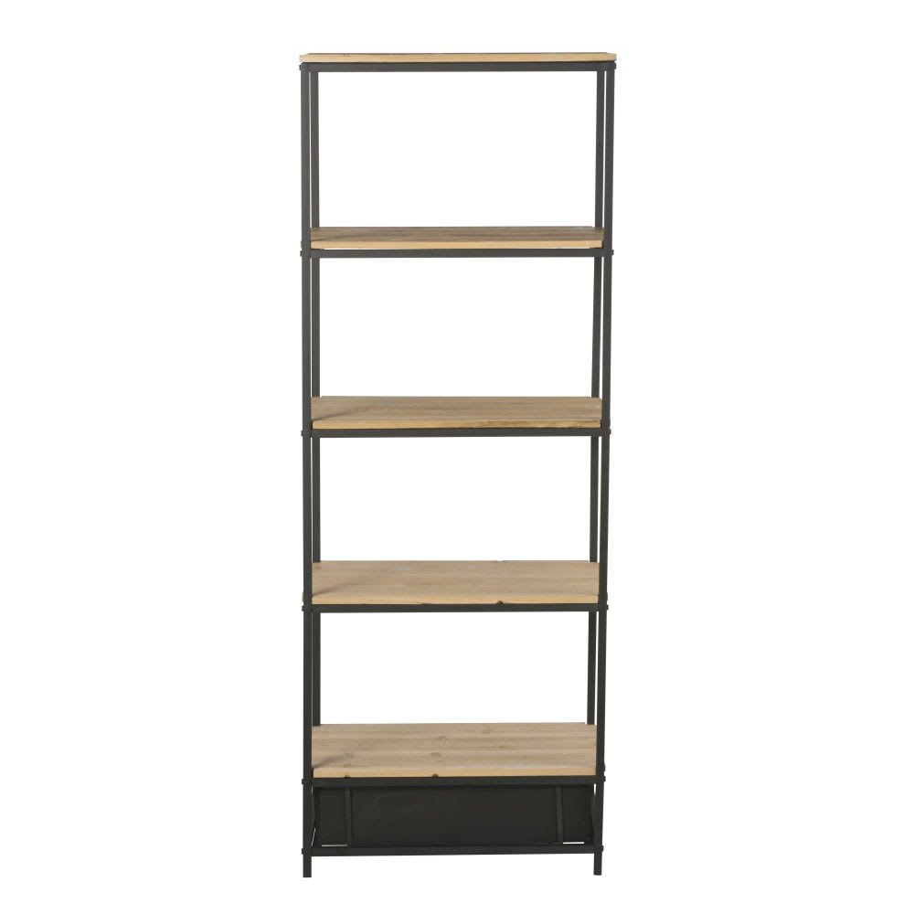 Étagère industrielle 1 tiroir en bois de sapin massif et métal L70