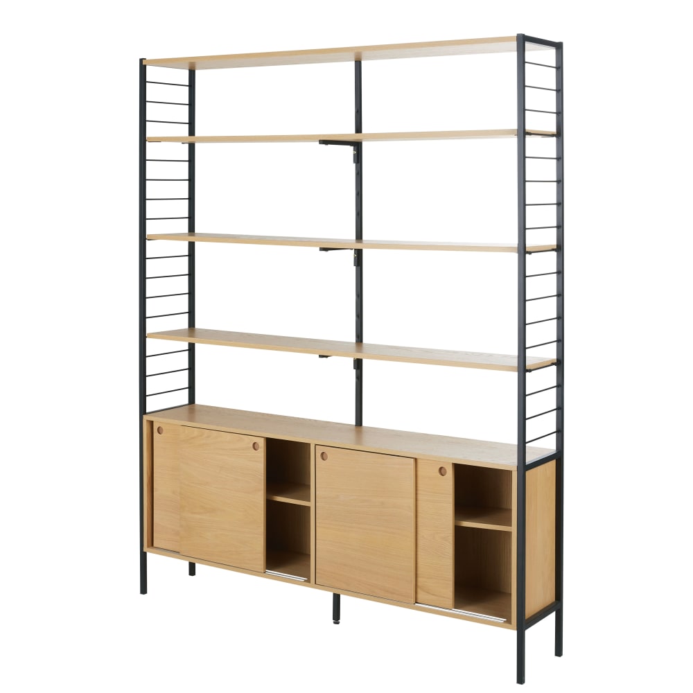 Etagère industrielle 4 portes en métal noir L153