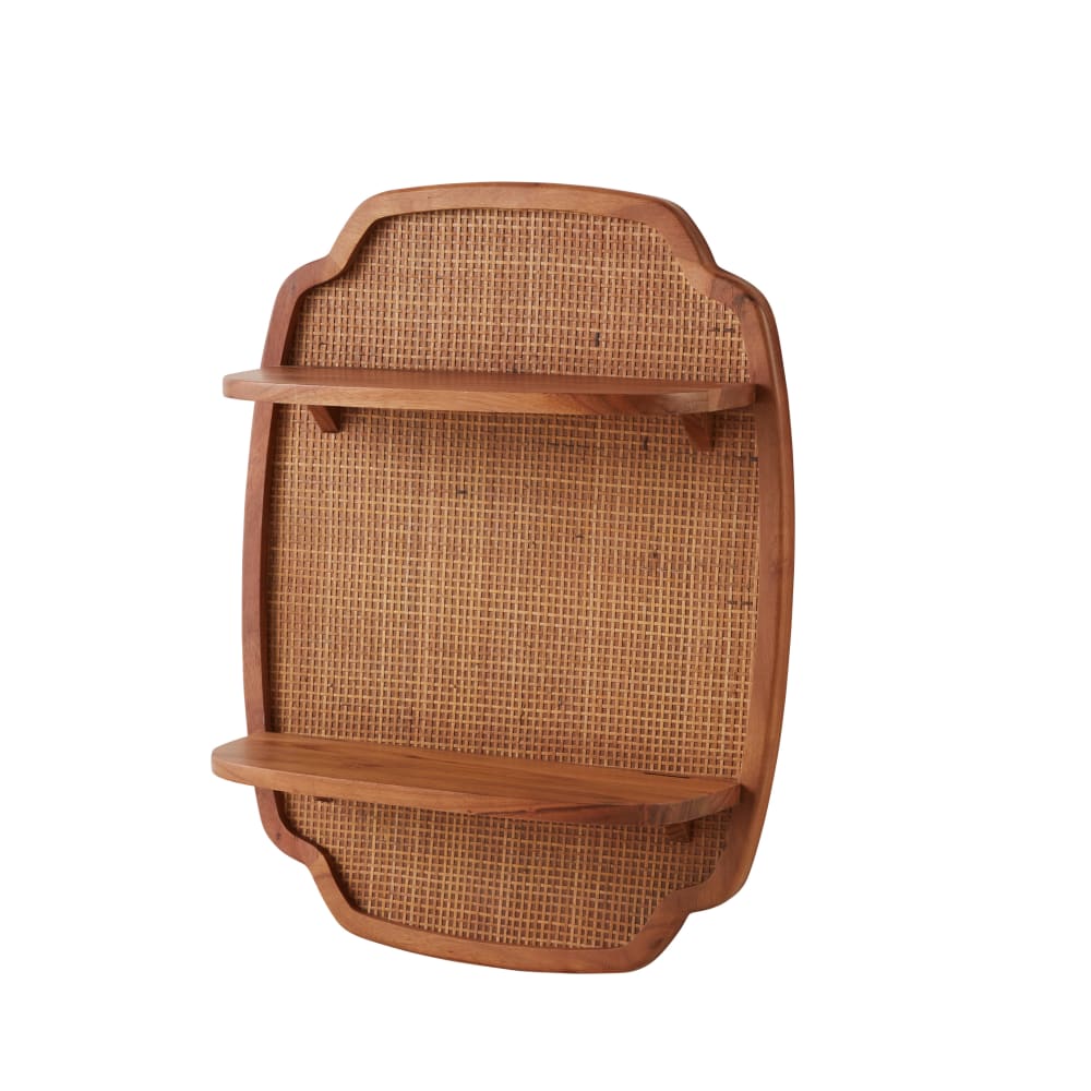 Etagère murale en bois d'acacia et rotin — vue 3
