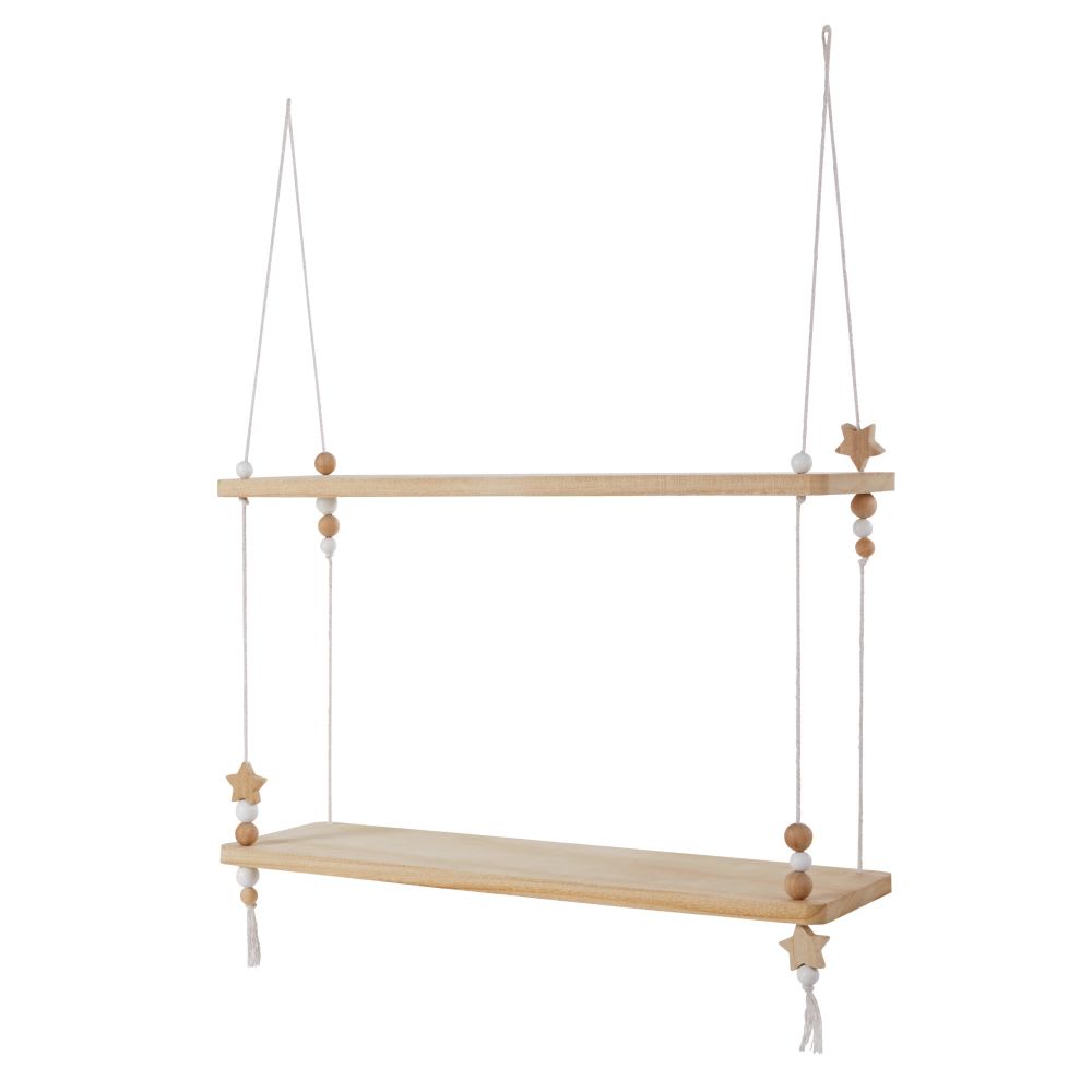 Étagère murale en paulownia et corde avec perles - Maisons du Monde