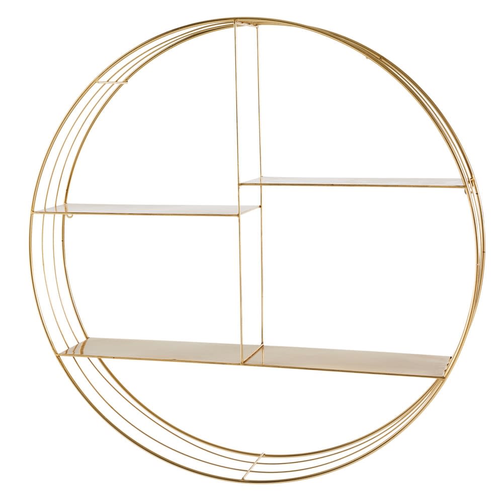 Étagère murale ronde en métal doré