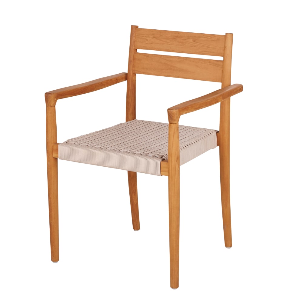 Fauteuil à dîner de jardin en bois de teck et corde beige
